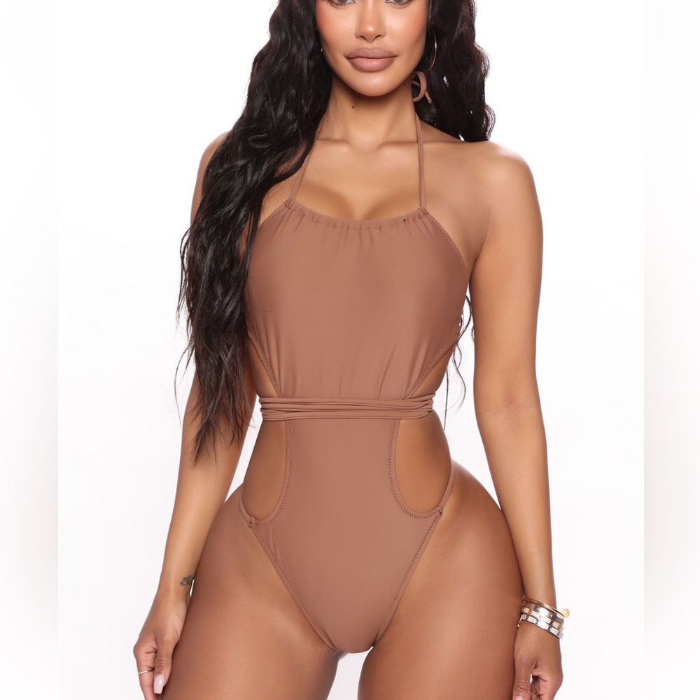 Cutout one piece swim suit - chocolate